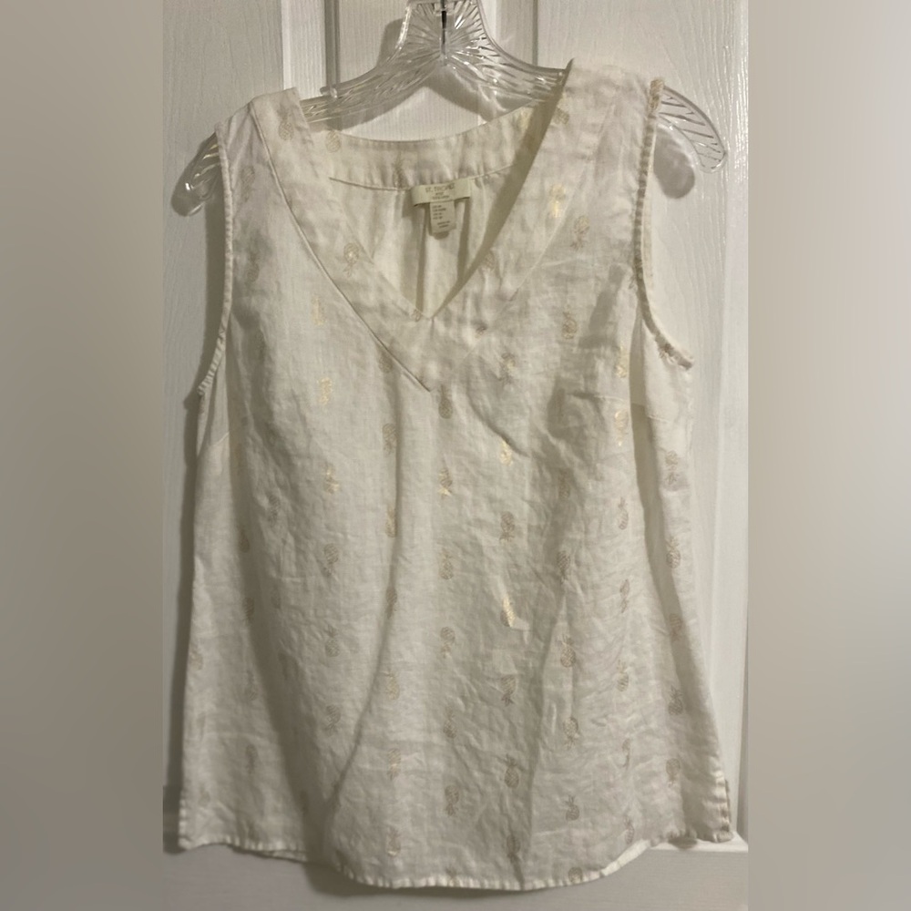 ST. TROPEZ.. Women's Linen White Sleeveless Top